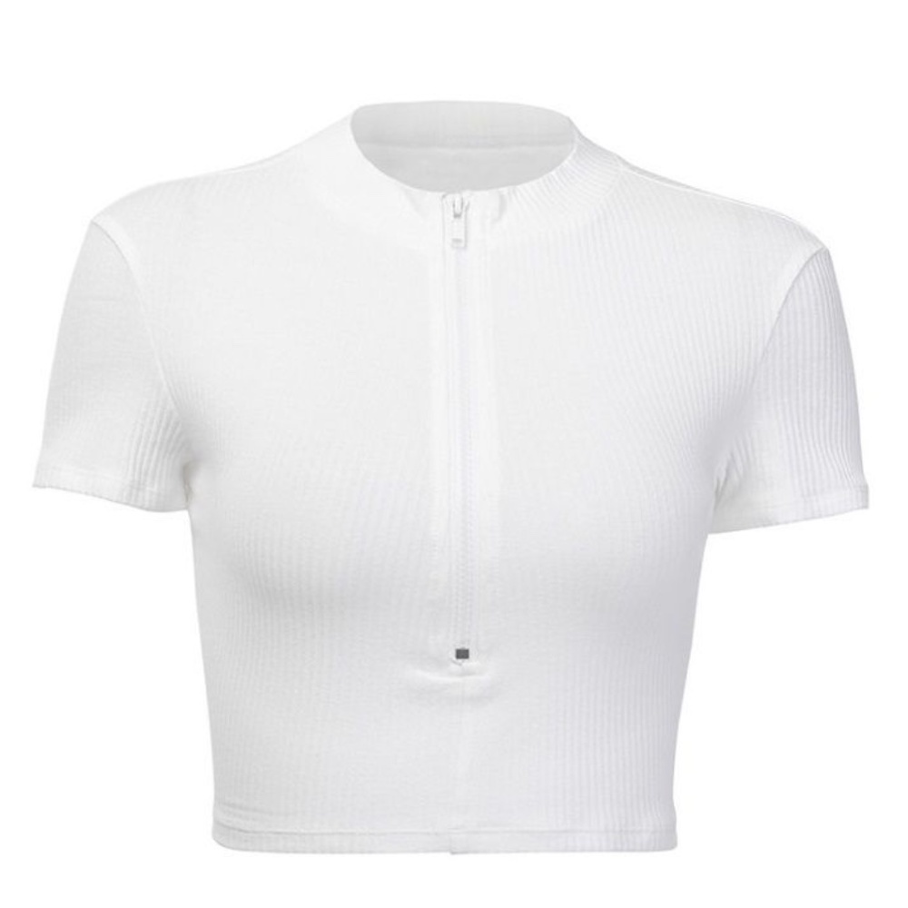 NWOT White Zip front ribbed crop top